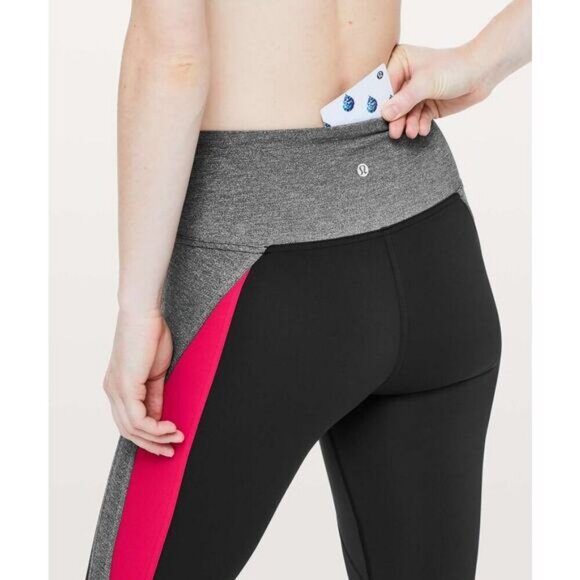 LULULEMON Get Going Train Tight *28" Sz 4 Heathered Black Flamenco Red - Picture 3 of 9